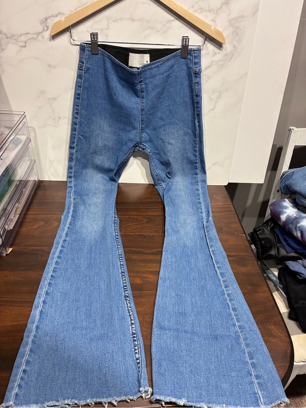 Newbury Kustom Light Blue Flare Jeans with Raw Hem